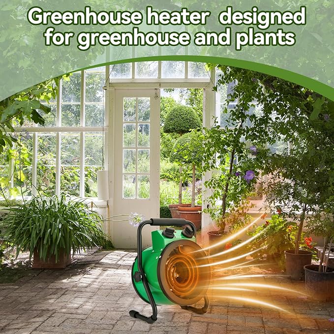 Greenhouse Heater with Digital Thermostat, 1500W Electric Outdoor Heaters for Patio, Fast Heating, Overheat Protection, Dustproof Design for Grow Tent, Green House, Flower Room, Green-Black