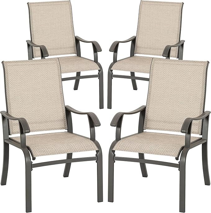 NUU GARDEN Patio Dining Chairs Set of 4, All Weather Textilene Patio Chairs,Powder-Coated Metal Frame Outdoor Patio Bistro Dining Chairs for Lawn Garden Backyard, Beige by NUUGARDENCORPORATION