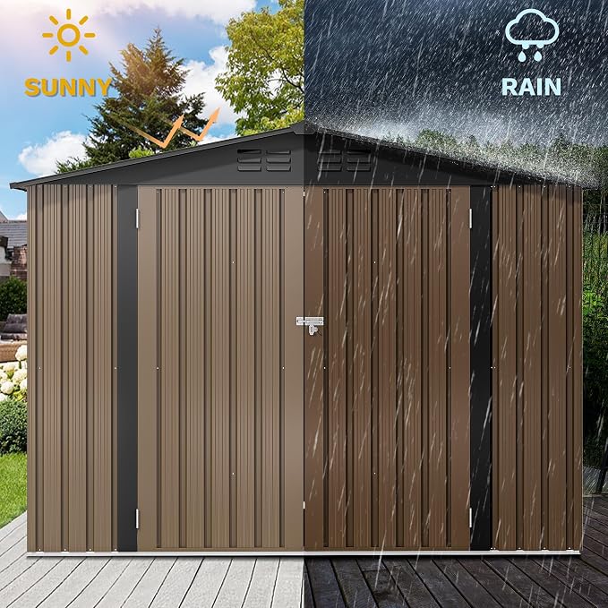 DWVO 8'x6' Large Metal Outdoor Storage Shed, Heavy Duty Tool Storage Sheds for Backyard Patio Lawn - Ideal for Bicycles, Garden Tools, and Lawn Equipment, Easy-to-Assemble, Brown - Image 4
