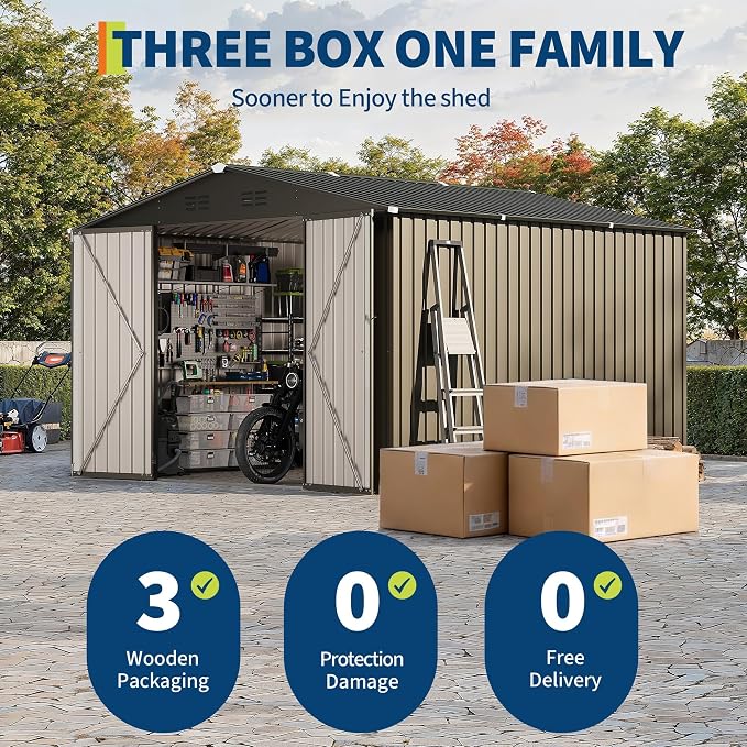 10 X 10 FT Outdoor Storage Shed,Metal Garden Sheds&Outdoor Storage, Lockable Gable Roof Garden Tool Shed, All-Weather Resistant Storage Unit for Bikes, Ladders, Patio Supplies & Garden Essentials - Image 7