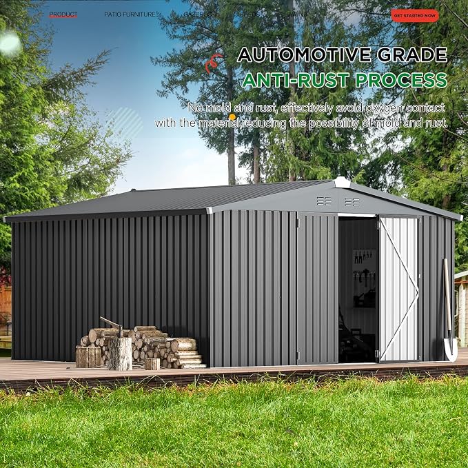 AECOJOY 12' x 12' Outdoor Storage Shed, Dark Grey Large Metal Sheds & Outdoor Storage Clearance Steel Yard Shed with Lockable Doors, Utility and Tool Storage Garden Shed for Backyard - Image 3