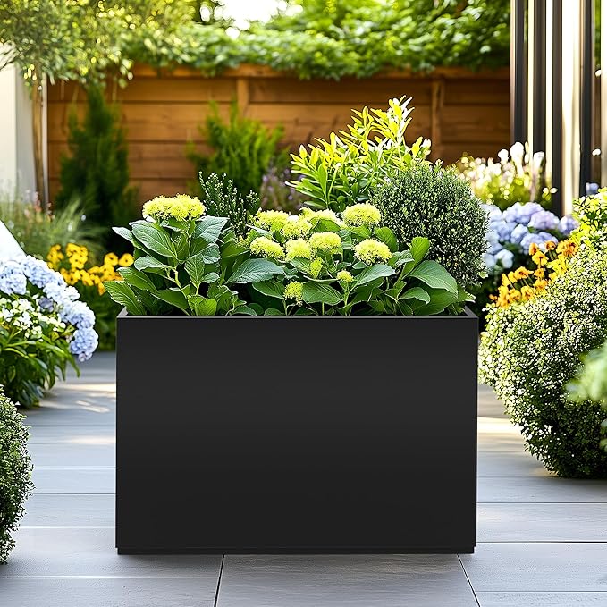 FENCY Metal Rectangular Planter Box Large Planters for Outdoor Plants, Rectangular Tall Planters for Outdoor Plants with Drainage Holes (35.4" L x 9" W x 25.6" H)