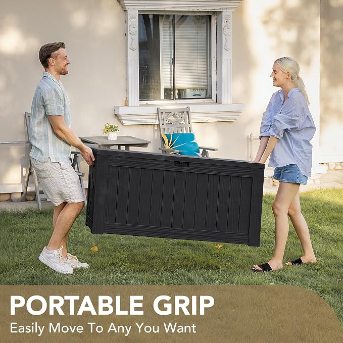 Devoko 120 Gallon Deck Box Resin Outdoor Storage Box Waterproof for Patio, Large Outdoor Storage Bench Lockable for Outside (Black) - Image 6