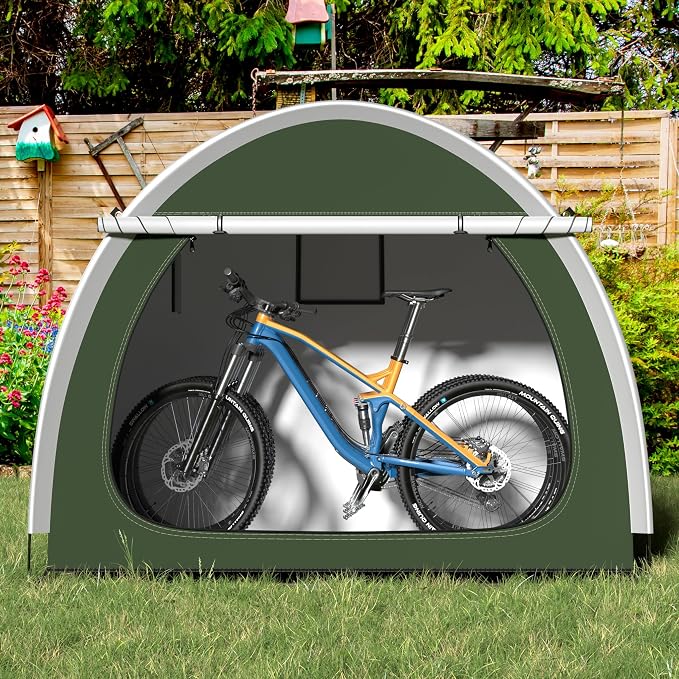 Bike Storage Shed, Oversized Storage Tent for 3-4 Bikes, Portable Foldable Garage/Garden Storage Tents, Waterproof Anti-uv Outdoor Bicycle Cover, Green - Image 5