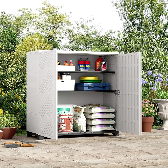 ZZM Indoor/Outdoor Storage Cabinet Waterproof, 34"x15"x34" Plastic Outdoor Storage Box for Garden Balcony Bathroom, All Weather Outdoor Storage Clearance, DIY Usage, with No Shelf (White) - Image 4