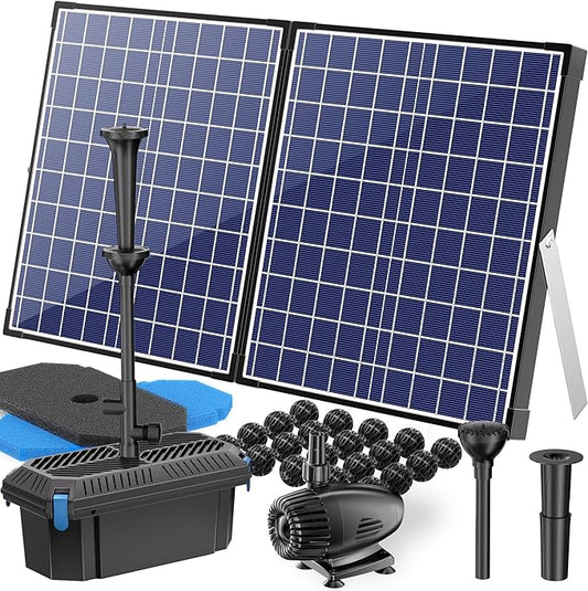 Biling Solar Pond Pump with Filter System, 44W Solar Panel, Pond Filter Box Kit, 530 GPH Water Pump for Outdoor Pond Pool Water Feature Waterfall