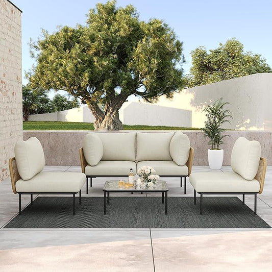 LayinSun 5 Pieces Aluminum Patio Furniture Set, Modern Modular Sectional Sofa with Coffee Table and Upgrade Thickness Cushion