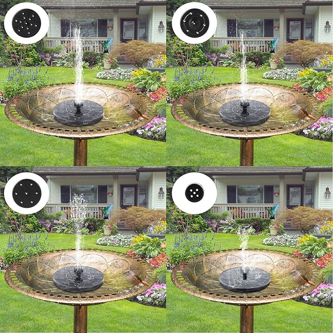Mademax Solar Bird Bath Fountains, Upgrade 1.4W Solar Fountain Pump with 6 Nozzles, Free Standing Floating Solar Powered Water Fountain Pump for Bird Bath, Garden, Pond, Pool, Outdoor