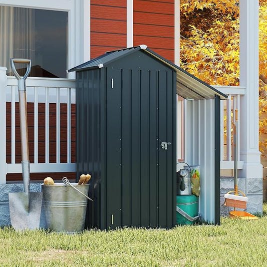YOPTO Storage Shed,Iron 2-in-1 Storage Cabinet with A Solid Lock System and Sloped Roof,Outdoor Firewood Shed w/Waterproof,Garden Tool House for Lawnmowers,firewood,Dark Gray by Unknown