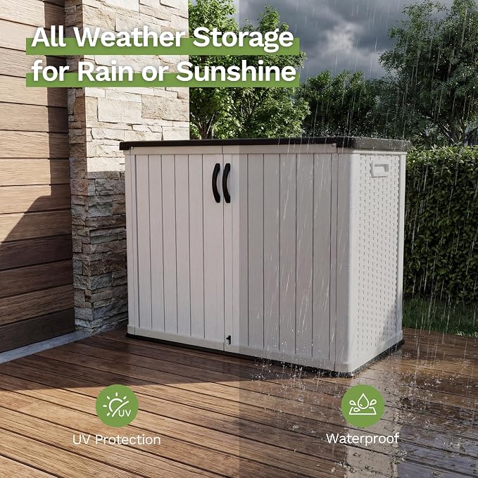 Patiowell 26 Cu.ft Plastic Outdoor Storage Cabinet, Lockable Waterproof Horizotal Storage Shed, Tool Box for Patio, Garden Tools, Garbage Cans, Pool Supplies, Easy Assembly, White(Not Include Shelves) - Image 7