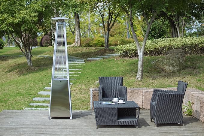 BTExpert 48000 BTU Stainless Steel Pyramid Patio Heater for Outdoor Double Layer Triple Protection System Quartz Glass Tube Propane Heater for Home & Commerical