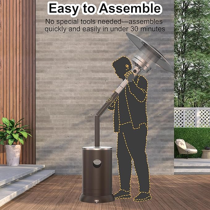 50,000 BTU Patio Heater - Propane Patio Heater with Sand Box, Double-Layer Stainless Steel Burner, Round Table Design Space Heater, Outdoor Heaters with Wheels for Garden and Patio, Brown