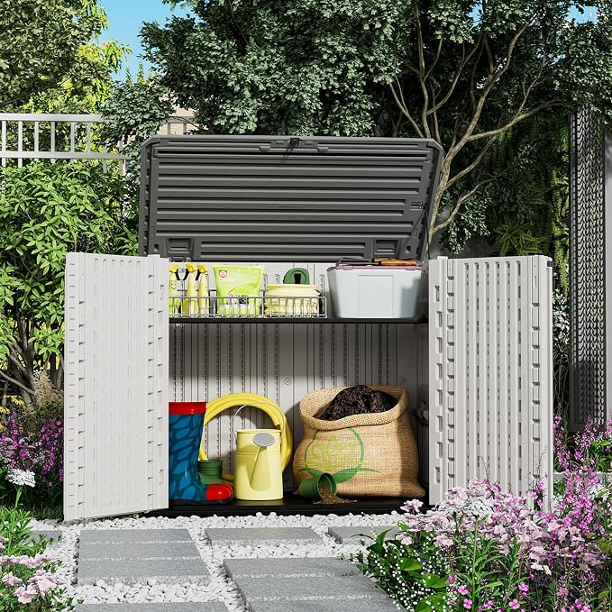 ZZM 4x2.5 FT Outdoor Storage Shed, Resin Waterproof Storage Cabinet for Garden Tools with Lockable Lid,Latch (White) - Image 5