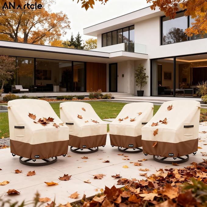 ANartcle Swivel Patio Chair Cover 4 Pack,600D Waterproof Heavy Duty Outdoor Chair Cover(35 W x 37 D x 36 H inches),Patio Furniture Covers,Outdoor Furniture Covers Waterproof,Beige&brown - Image 7