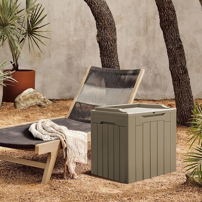 Greesum 31 Gallon Resin Deck Box All Weather Outdoor Storage Boxes for Patio Furniture Set,Outdoor Toys,Garden Tools,Light Coffee - Image 3