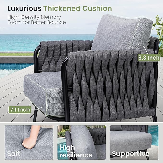 Outdoor Patio Sofa Set 5-Piece, Outdoor 4-Seat Couch Set with Coffee Table, Waterproof Thick Cushion Patio Conversation Set, All Weather Outdoor Furniture for Deck, Lawn, Balcony