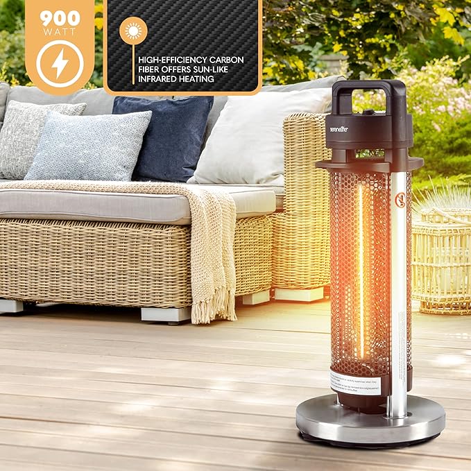 SereneLife Infrared Patio Heater, Electric Patio Heater with Remote Control, 900 W, Indoor/Outdoor Heaters for Patio, Restaurant, Backyard, Garage, Decks (Silver) (Renewed)