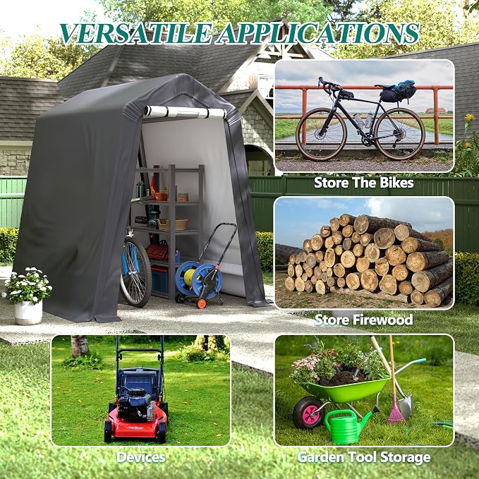 GARTOO 6' x 7' Outdoor Storage Shelter Shed- Heavy Duty Storage Tent with Roll-up Ventilated Windows, Portable Garage Storage shed for Bike, ATV, Motorcycle Shelter, Gray - Image 7