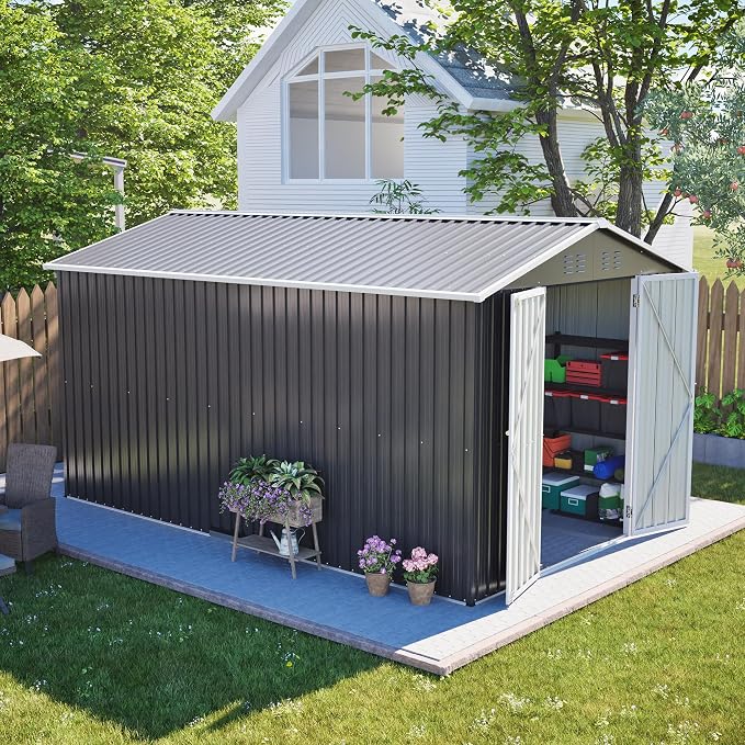 YOPTO 8x12 FT Large Outdoor Storage Shed with Lockable Doors & Floor Base,Weather-Resistant Metal Tool Shed for Garden, Backyard,Patio,Lawn,Gray - Image 5