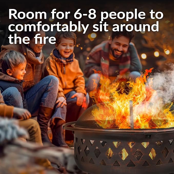 Sunnydaze Crossweave Outdoor Fire Pit - Wood-Burning Fire Pit for Outside with Spark Screen, Poker and Round Cover - 36-Inch - Bronze - Image 2