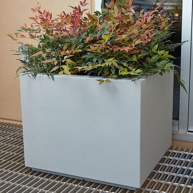 PolyStone Monterray Square Outdoor Planter, 23" L x 23" W x 19" H – Lightweight Modern Garden & Patio Planter, Weather Resistant Indoor/Outdoor Décor, Concrete Gray
