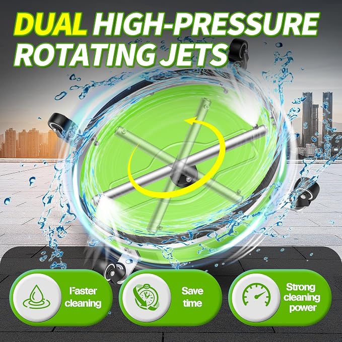 LidoDola 19'' Pressure Washer Surface Cleaner with 4 Wheels - Stainless Steel Surface Cleaner for Pressure Washer Attachment for Concrete, Driveway, Patio, Sidewalk, Deck and Driveways (19 INCH GREEN) - Image 2