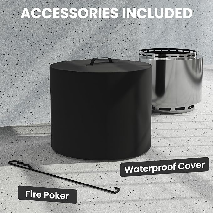 19 Inch Smokeless Fire Pit, Portable Outdoor Stainless Steel Fire Pit for Patio Backyard Garden Camping, Smokeless Technology - Image 6