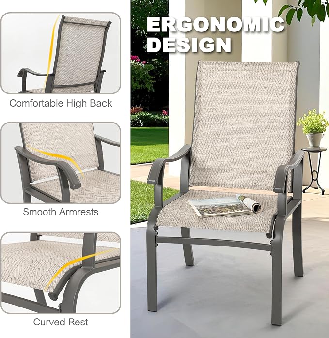NUU GARDEN Patio Dining Chairs Set of 4, All Weather Textilene Patio Chairs,Powder-Coated Metal Frame Outdoor Patio Bistro Dining Chairs for Lawn Garden Backyard, Beige - Image 6