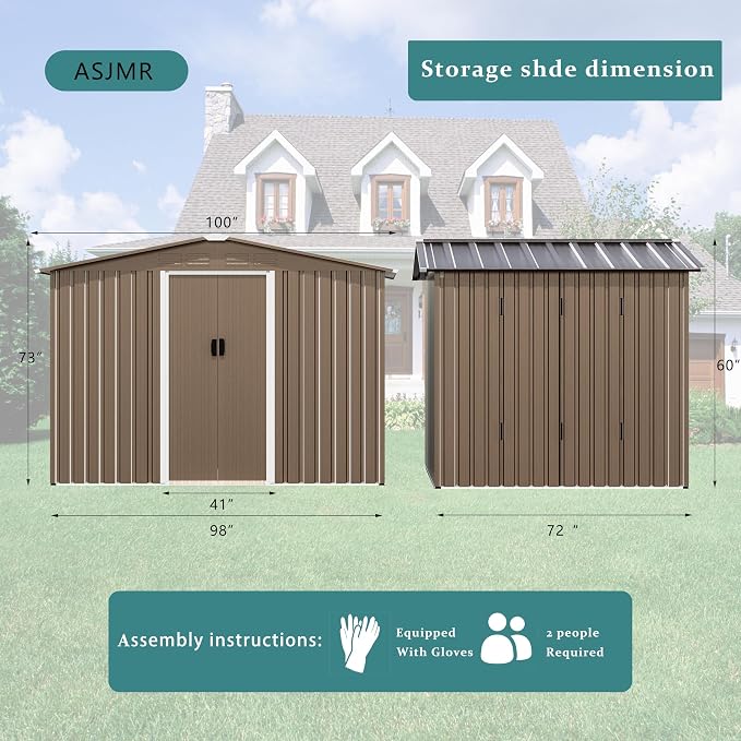 8FT x 6FT Outdoor Storage Shed, Waterproof Lockable Door Metal Tool Shed with Sliding Door and Ventilation, Gardening Tool Storage Room, Metal Storage Shed for Gardens and Lawns - Image 5