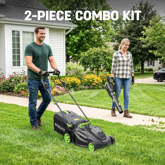 STEELITE 40V (2x20V) 17" Cordless Lawn Mower & 500 CFM Electric Leaf Blower Combo Kit with 2x4.0Ah Batteries & Dual Chargers - Image 2