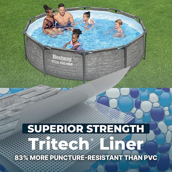 Bestway Steel Pro MAX 10' x 30" Above Ground Pool, Round Metal Frame Outdoor Swimming Pool Set with Filter Pump, Stacked Stone Print - Image 5