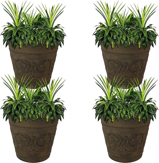 Sunnydaze 19.5-Inch Arabella Large Plastic Pot for Plants - Outdoor Double-Walled Polyresin Large Plastic Planter with Drillable Drainage Holes - Sable - 4-Pack