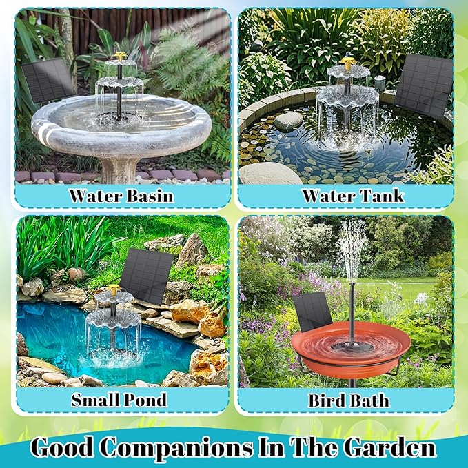 Bird Bath Solar Fountain Pump, Water Pump Set Solar Powered Waterfall Featur, DIY Solar Fountain Detachable and Suitable for Birdbath Garden Decoration Outdoor Bird Feeder (3-Tier)