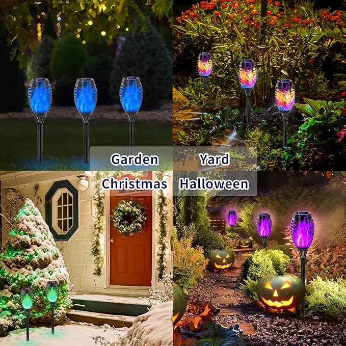 Swingers Solar Lights Outdoor,Halloween Solar Torch Lights with Flickering Flame,Waterproof Outdoor Garden Lights for Outside Patio Pathway Yard Decorations(12, Purple)