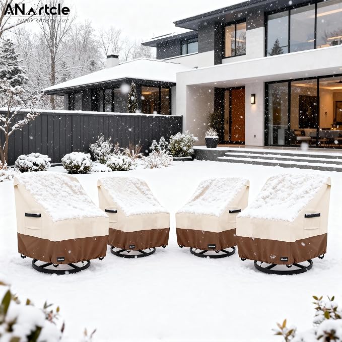 ANartcle Swivel Patio Chair Cover 4 Pack,600D Waterproof Heavy Duty Outdoor Chair Cover(35 W x 37 D x 36 H inches),Patio Furniture Covers,Outdoor Furniture Covers Waterproof,Beige&brown - Image 6