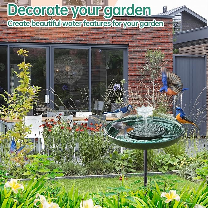 Solar Powered Bird Bath with Fountains for Hummingbirds,Stable Stylish Design with 5-Prong Base Stake Plastic Bird Bath for Outside Lawn Patio Yard Garden