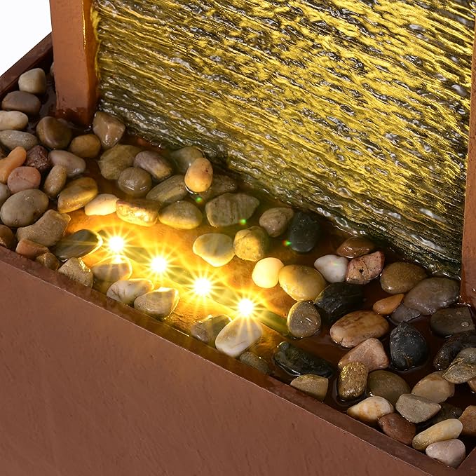 Teamson Home Outdoor 38.5” Textured Waterfall Fountain Yard Décor Red Rock