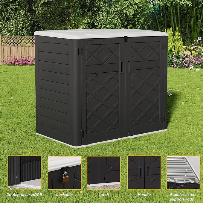 Mrosaa Resin Outdoor Storage Shed, 38 cu.ft Outdoor Storage Box Waterproof for Garden Tools, Patio Furniture, Trash Cans, Garage Storage, Lockable (Black) - Image 5