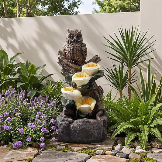28.3" Tall Outdoor Water Fountain, 4 Tier Cascading Bowls and Stacked Water Fountain with LED Lights, for Yard Décor, Backyard, Patio and Deck (28.3'')