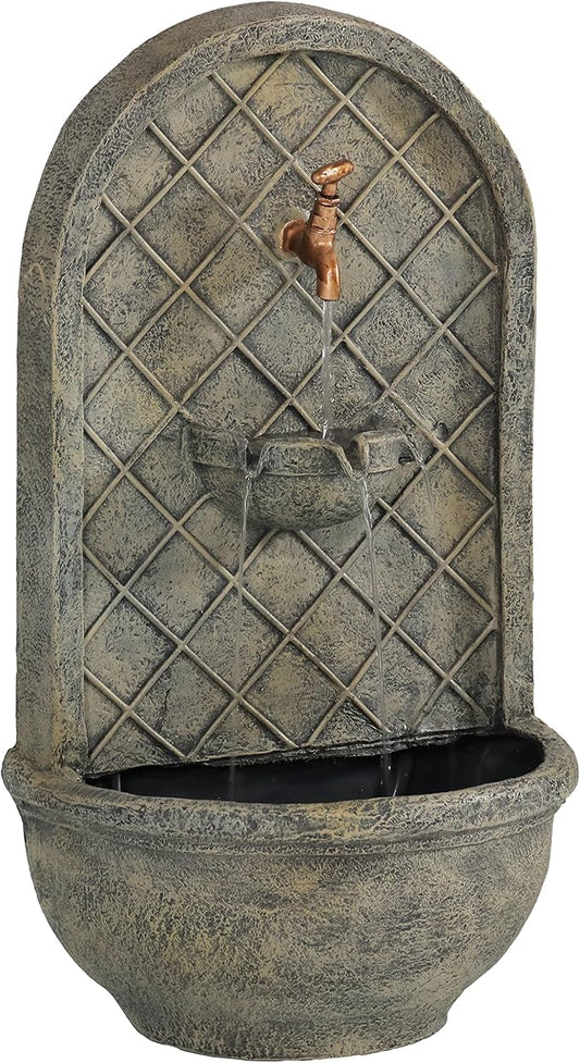 Sunnydaze 26" Outdoor Wall Water Fountain with Pump - French Limestone - Messina - Electric