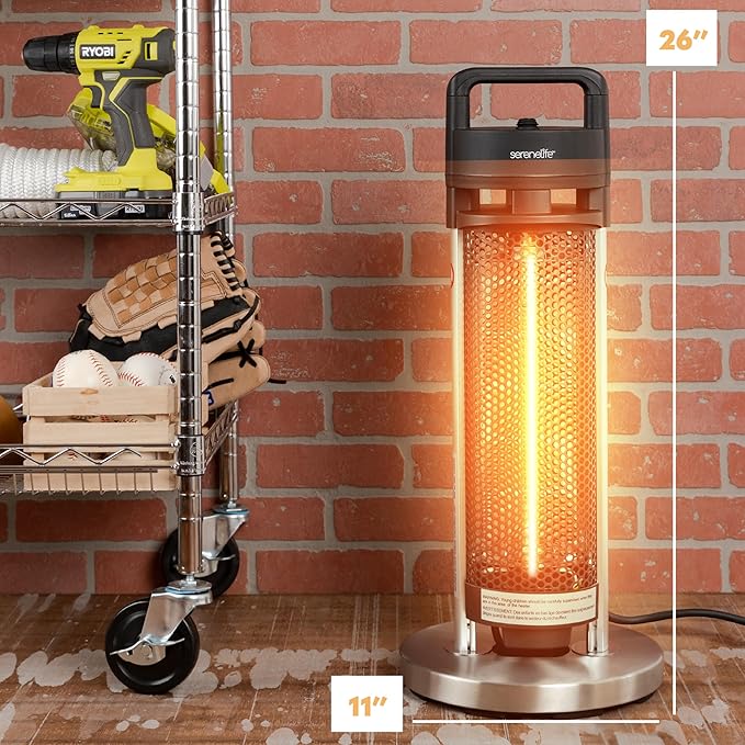 SereneLife Infrared Patio Heater, Electric Patio Heater with Remote Control, 900 W, Indoor/Outdoor Heaters for Patio, Restaurant, Backyard, Garage, Decks (Silver) (Renewed)