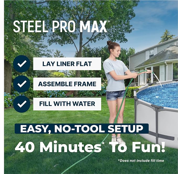 Bestway Steel Pro MAX 14' x 33" Round Above Ground Swimming Pool Set, 530 GPH Filter Pump, Tritech Puncture Resistant Liner, ClickConnect Steel Frame, Gray - Image 3