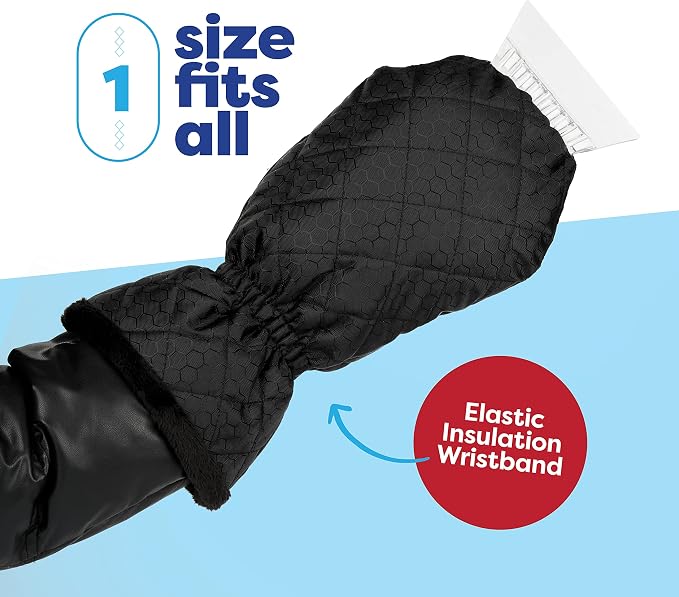 SCRUBIT Ice Scraper with Glove - Car Windshield Scraper for Ice and Snow w/Fleece Mitt - Quickly Scrape and Remove Snow While Staying Warm - Waterproof & Windproof - Car Scraper Snow Brush (Black) - Image 7