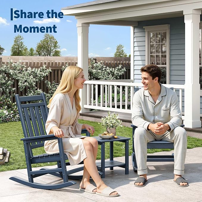 Garvee HDPE Rocking Chair Outdoor Set of 6 - Poly High Back Porch Rocker Chairs for Adults - All Weather Resistant Furniture for Patio Front Porch - Navy Blue - Image 3