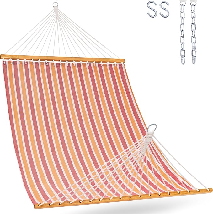 Lazy Daze Hammocks Quick Dry Hammock with Spreader Bar Textliene Fabric Double 2 Person Hammock with Chains Outdoor Patio Poolside Backyard Beach 450 lbs Capacity, Red Stripes by LazyDazeHammocks