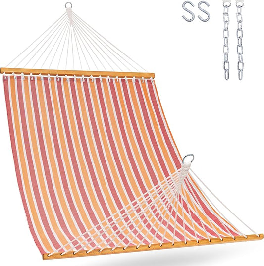 Lazy Daze Hammocks Quick Dry Hammock with Spreader Bar Textliene Fabric Double 2 Person Hammock with Chains Outdoor Patio Poolside Backyard Beach 450 lbs Capacity, Red Stripes by LazyDazeHammocks