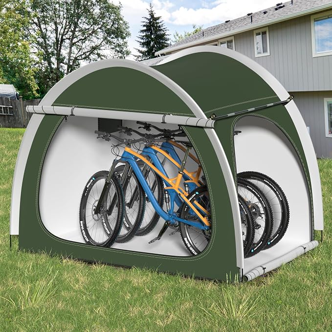 Bike Storage Shed, Oversized Storage Tent for 3-4 Bikes, Portable Foldable Garage/Garden Storage Tents, Waterproof Anti-uv Outdoor Bicycle Cover, Green by Raoot