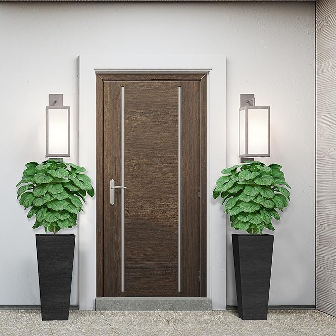 Verel Set of 2 Tall Outdoor Planters - 24 Inch Large with Small Planting Pots – Indoor and Outdoor Rectangular Flower Pots for Front Door, Patio and Deck (Black)