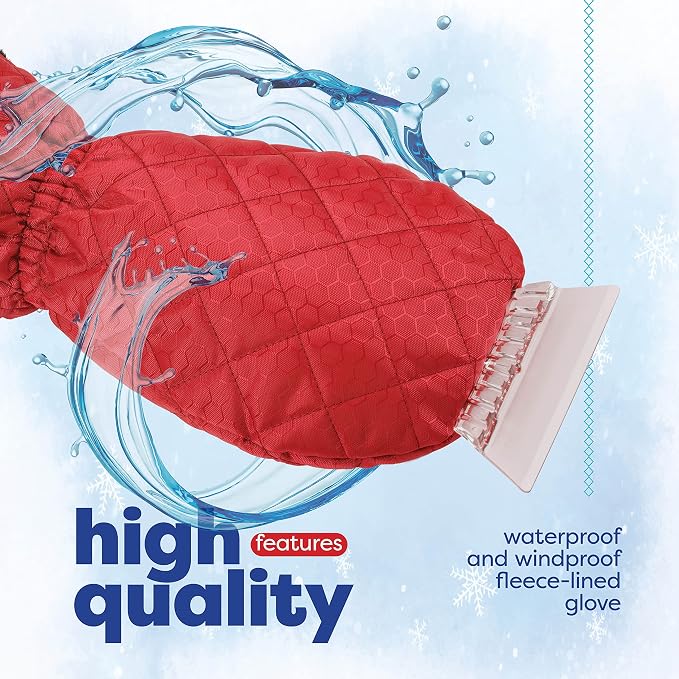 SCRUBIT Ice Scraper with Glove - Car Windshield Scraper for Ice and Snow w/Fleece Mitt - Quickly Scrape and Remove Snow While Staying Warm - Waterproof & Windproof - Car Scraper Snow Brush (Red) - Image 5