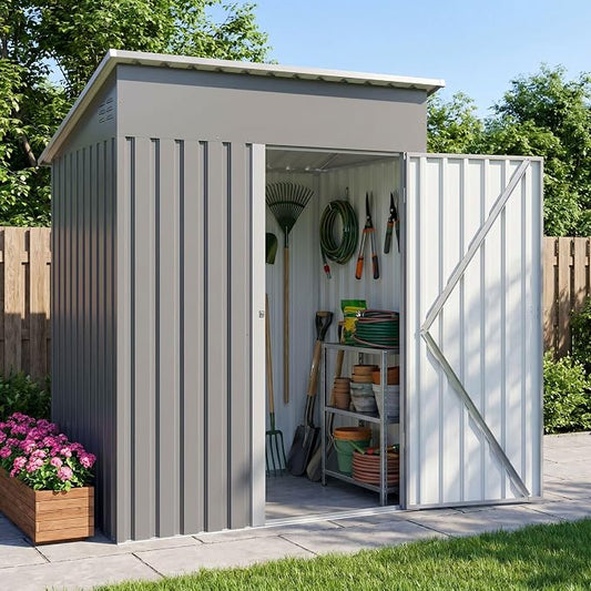 DAUSOLA 5x3 FT Outdoor Storage Shed, Metal Garden Tool Shed with Updated Frame Structure and Lockable Doors, Ideal for Backyard Garden Patio Lawn, Grey by DAUSOLA